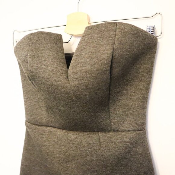 Lulus Quilted Cotton Dark Gray Strapless Dress Asymmetric Front - Picture 3 of 6